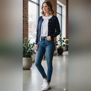 Cynthia Rowley Blue and White Polka Dot Cardigan Small 100% Cotton New W/Tags